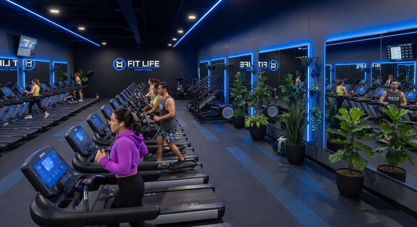 Wide shot of FIT LIFE Health Clubs cardio and strength training floor with treadmills and equipment — sourced from FIT LIFE Instagram (@fitlifehealthclubs and location accounts Auburn @fitlife_au, North Charleston @fitlife.hc, Columbus, Houston @fitlife_houston)